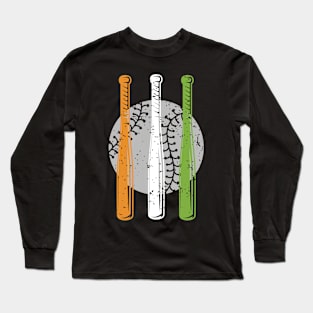 Indian Baseball Bat Ball Helmet Fan India Flag Long Sleeve T-Shirt